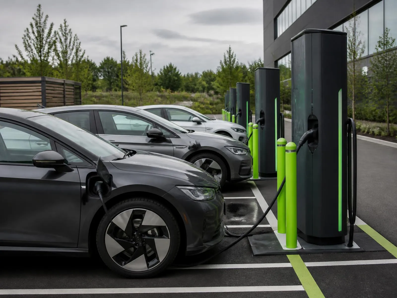 Nabíjacie státia pre elektromobily na firemnom parkovisku